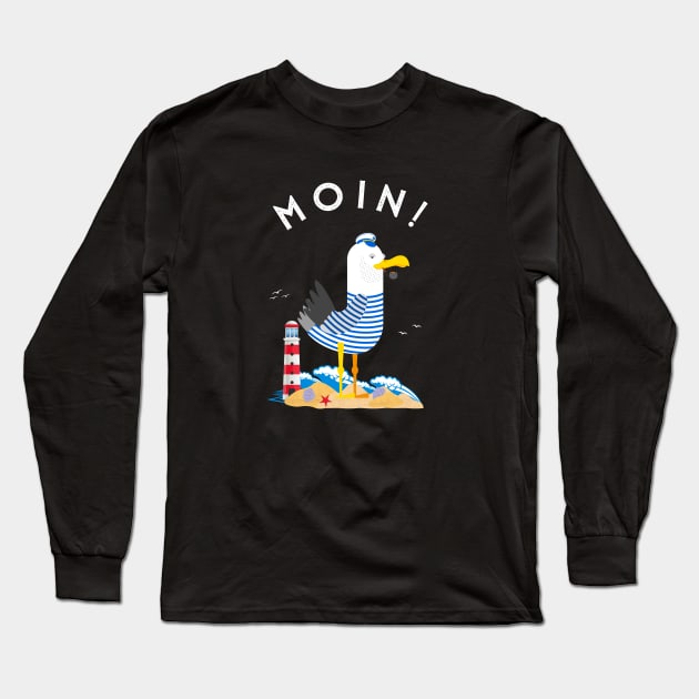 Moin Möwe Kapitän Norddeutschland Long Sleeve T-Shirt by Foxxy Merch